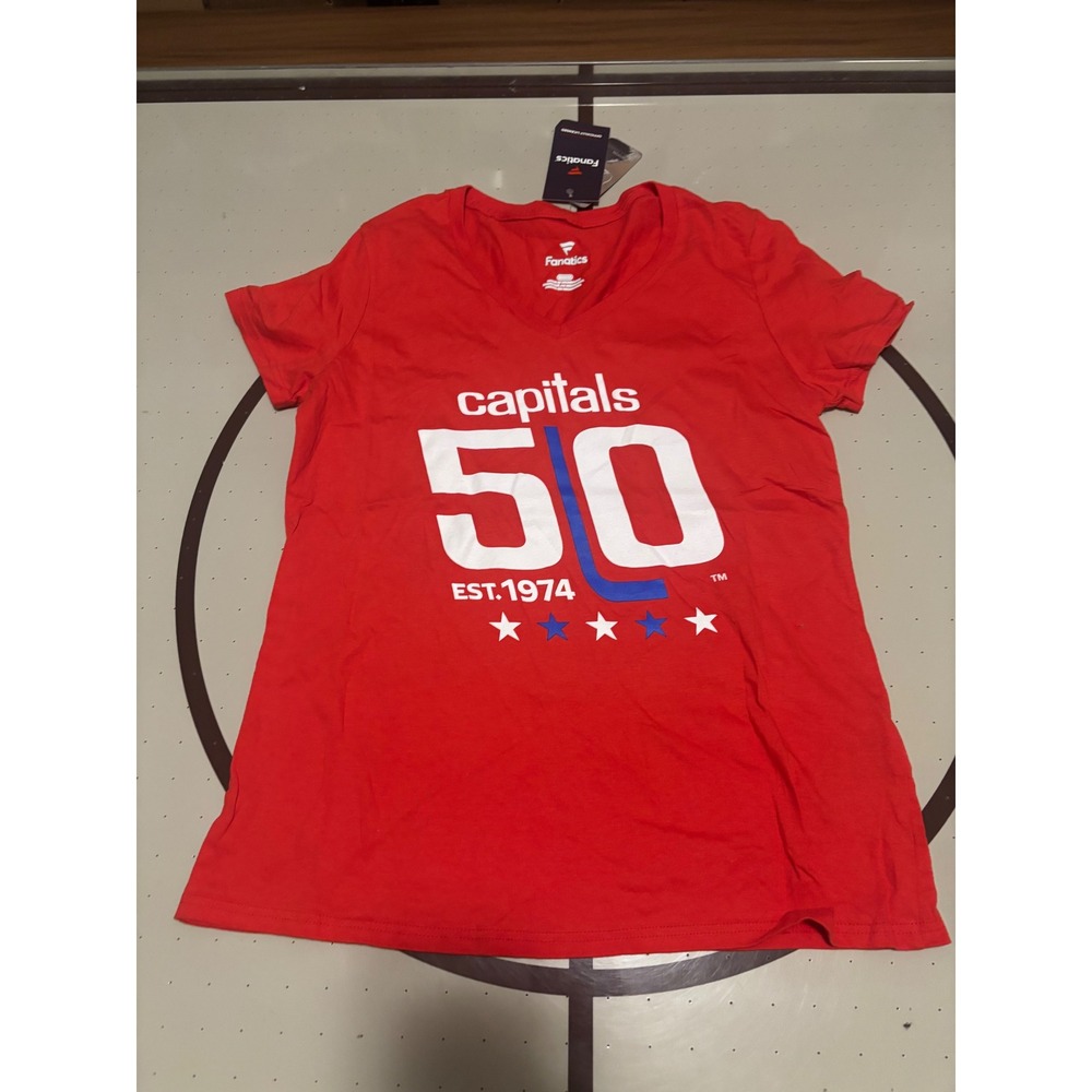 1155 Fanatics Washington Capitals 50th Anniversary V-Neck Red Womens Medium